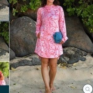 RipSkirt Hawaii Hooded Cover Up Dress Pink Floral Long Sleeve Rash Guard M